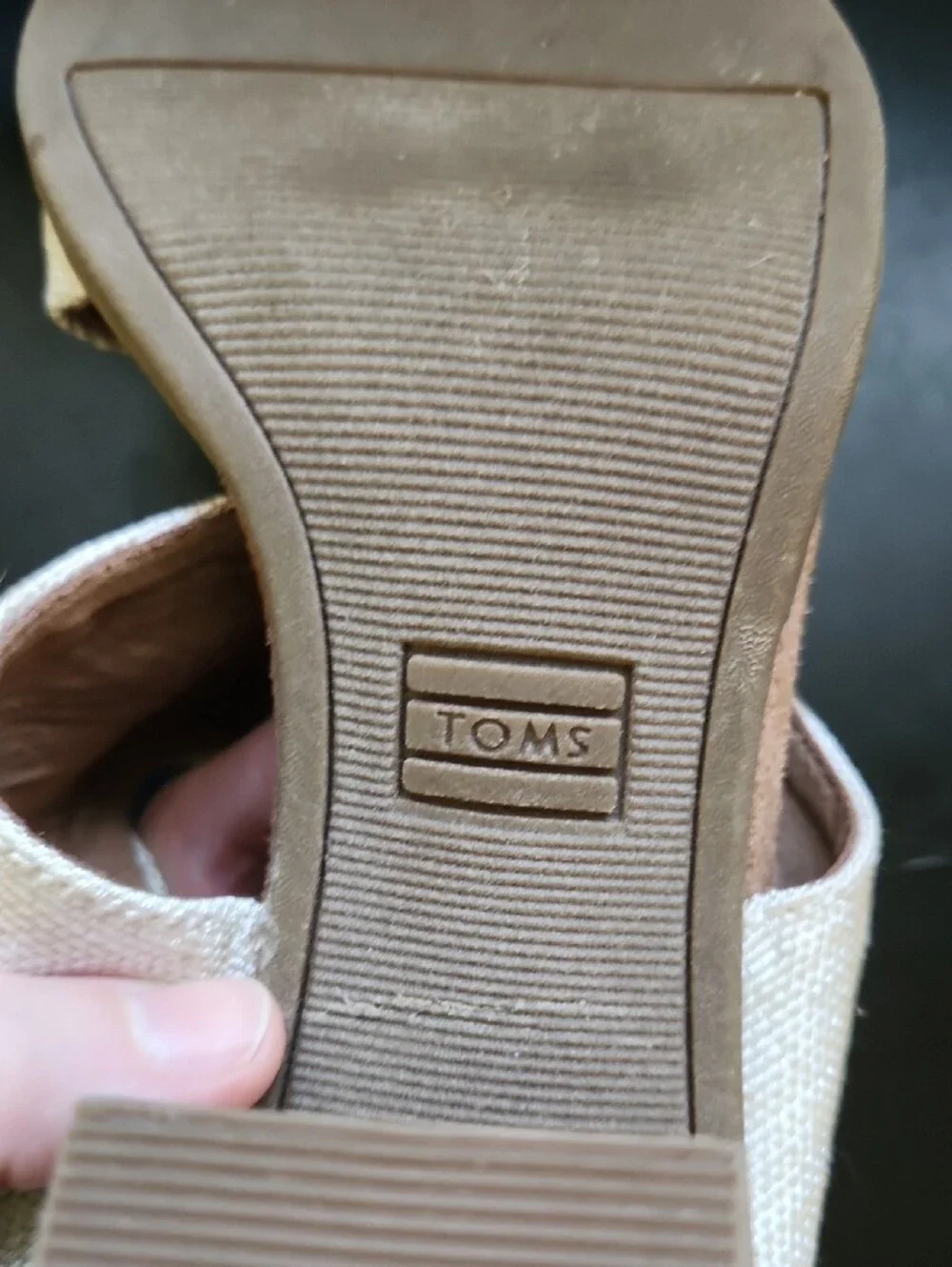 TOMS Cream Canvas Slingback Square Heels Sandals